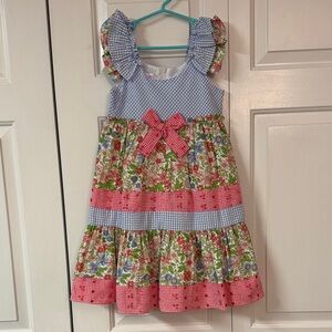 Bonnie Jean Blue and Pink Floral Dress with bonnet
